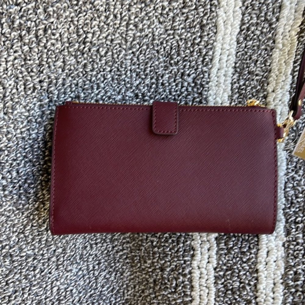 Michael Kors Jet Set Travel Large Double Zip Wristlet Wallet Dark Cherry Leather - Picture 2 of 16